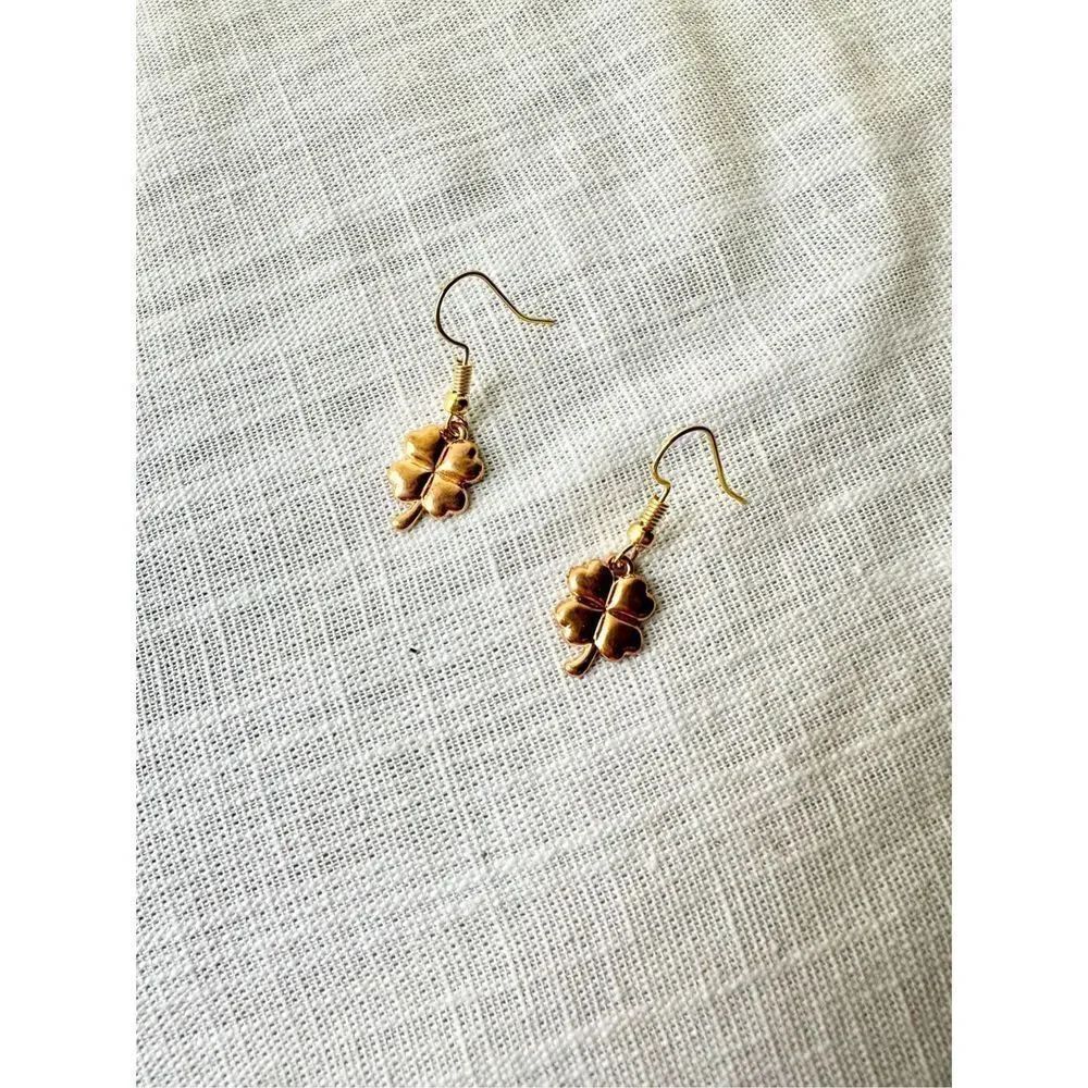 Golden four lead clover dangle earrings